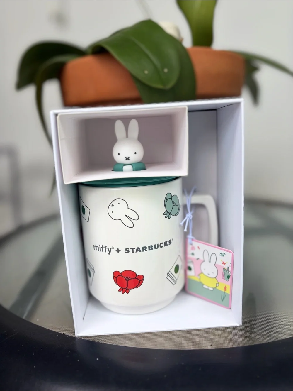 Starbucks x Miffy Ceramic Mug with Teal Lid and White Bunny Knob